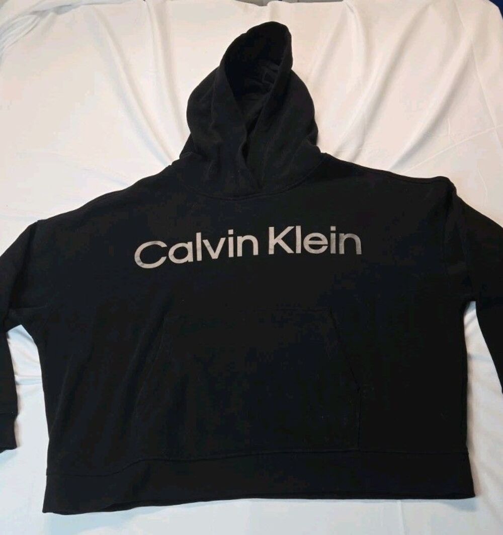 Calvin Klein Hoodie for Women Crop Sweatshirt Black 2x Casual Preppy Streetwear